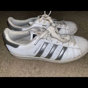 Womens Adidas SuperStar White Silver Sneakers Size 9 Shoes